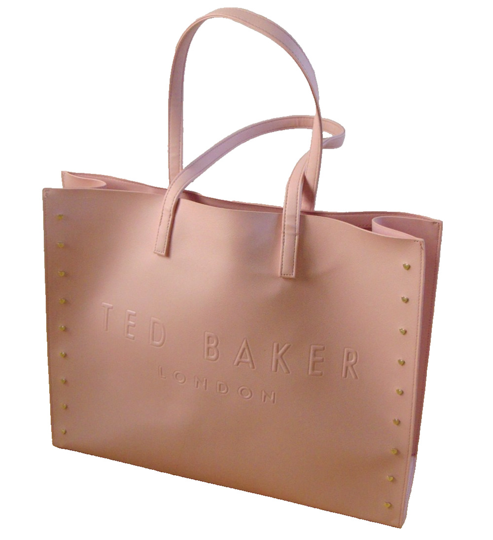 Ted Baker London Womens Large Shopper Tote Bag Pink Heart Studs Embossed Logo